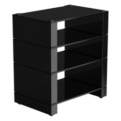 Blok Stax 2G 4 Shelf en vidrio negro con soportes negro alto brillo, en ángulo, vidrio negro / negro alto brillo