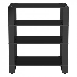 Blok Stax 2G 4 Shelf en vidrio negro con soportes negro alto brillo, de frente, vidrio negro / negro alto brillo