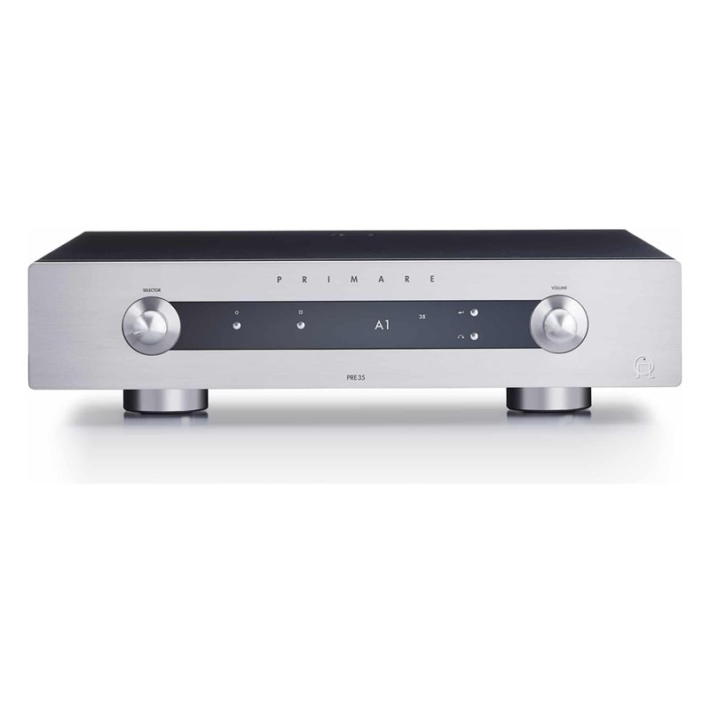 Primare PRE35 DAC DM36, vista frontal, en titanio, titanio