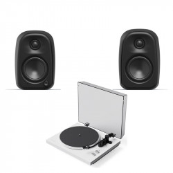 Pack Kanto OBI3 G2 + UKI + SU2: altavoces UKI en negro ónix y giradiscos OBI3 G2 en blanco