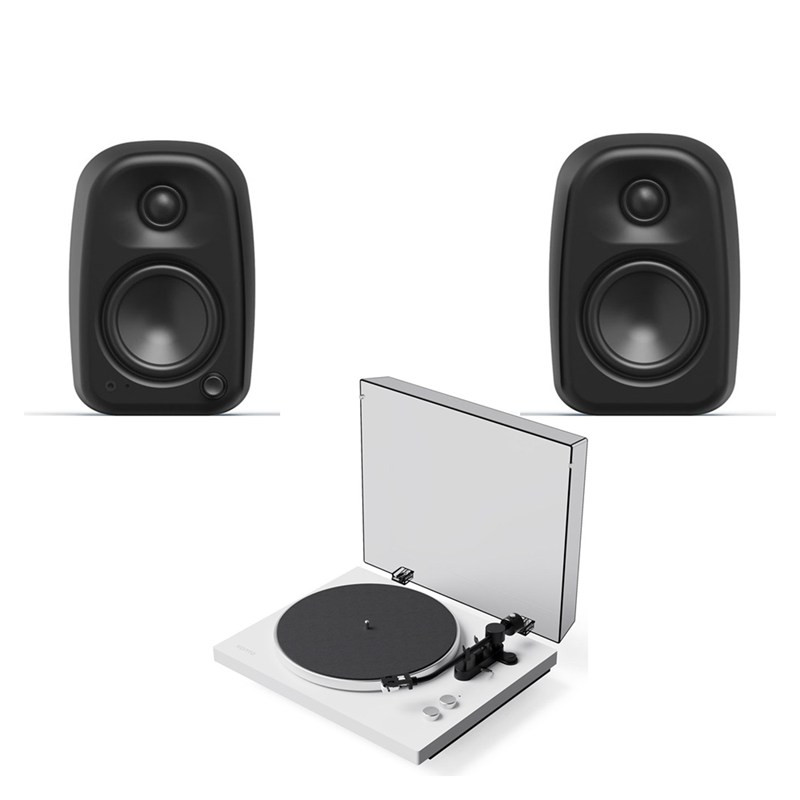 Pack Kanto OBI3 G2 + UKI + SU2: altavoces UKI en negro ónix y giradiscos OBI3 G2 en blanco