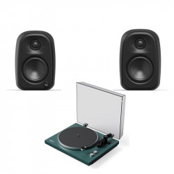 Pack Kanto OBI3 G2 + UKI + SU2: altavoces UKI en negro ónix y giradiscos OBI3 G2 en verde