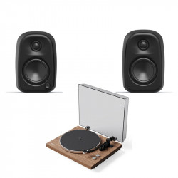 Pack Kanto OBI3 G2 + UKI + SU2: altavoces UKI en negro ónix y giradiscos OBI3 G2 en nogal