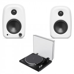 Pack Kanto OBI3 G2 + UKI + SU2: altavoces UKI en blanco tiza y giradiscos OBI3 G2 en negro