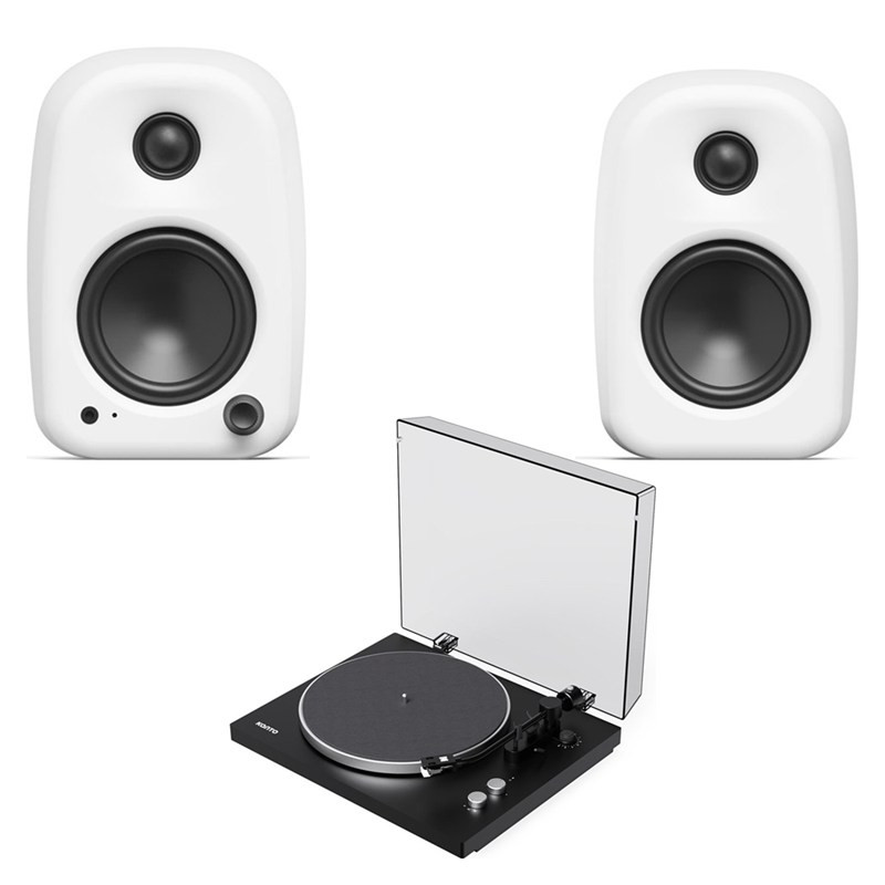 Pack Kanto OBI3 G2 + UKI + SU2: altavoces UKI en blanco tiza y giradiscos OBI3 G2 en negro