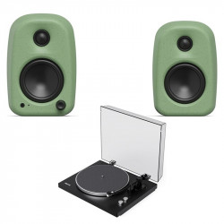 Pack Kanto OBI3 G2 + UKI + SU2: altavoces UKI en verde salvia y giradiscos OBI3 G2 en negro
