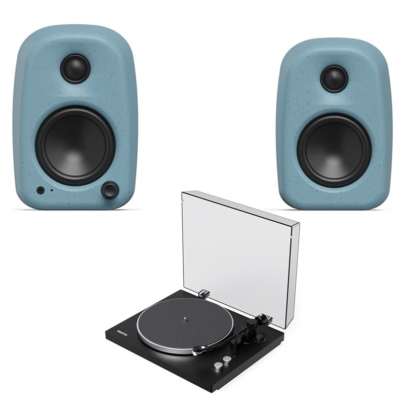 Pack Kanto OBI3 G2 + UKI + SU2: altavoces UKI en azul aciano y giradiscos OBI3 G2 en negro