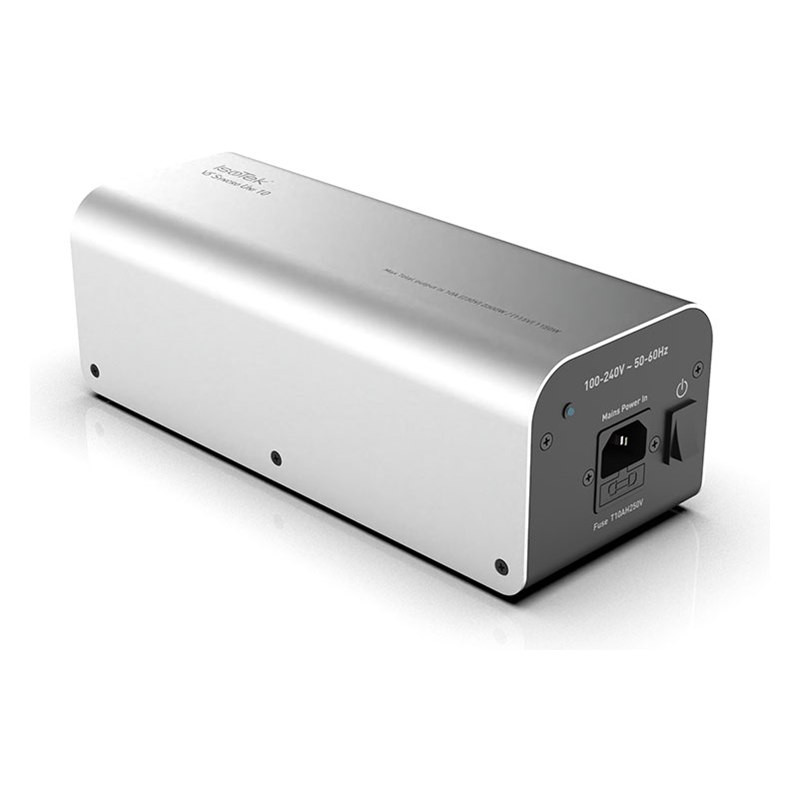 IsoTek V5 Syncro Uni 10, vista de tres cuartos, plata