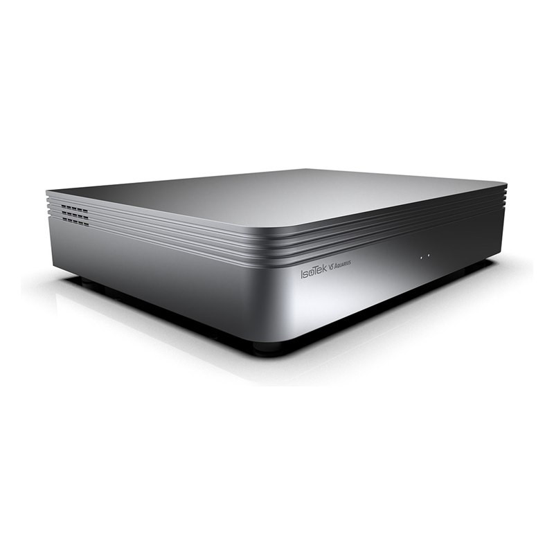 IsoTek V5 Aquarius, vista de tres cuartos, plata