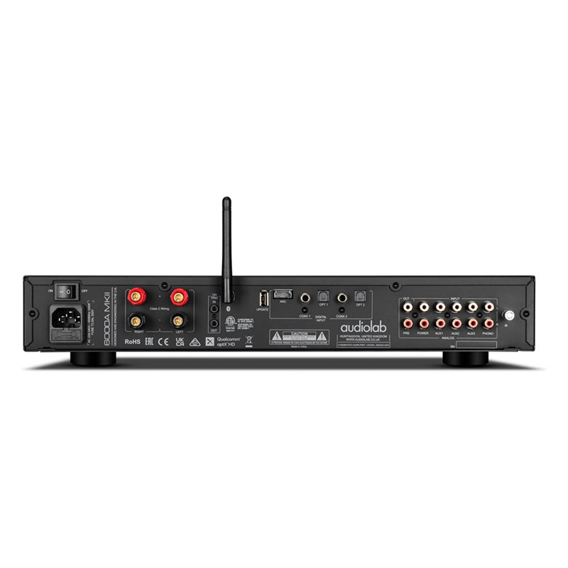 Audiolab 6000A MKII, panel trasero con HDMI ARC, coaxial, óptica y antena Bluetooth, negro