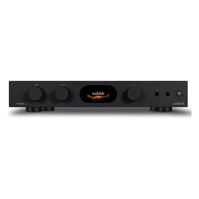 Audiolab 7000A, frontal en negro con la pantalla IPS