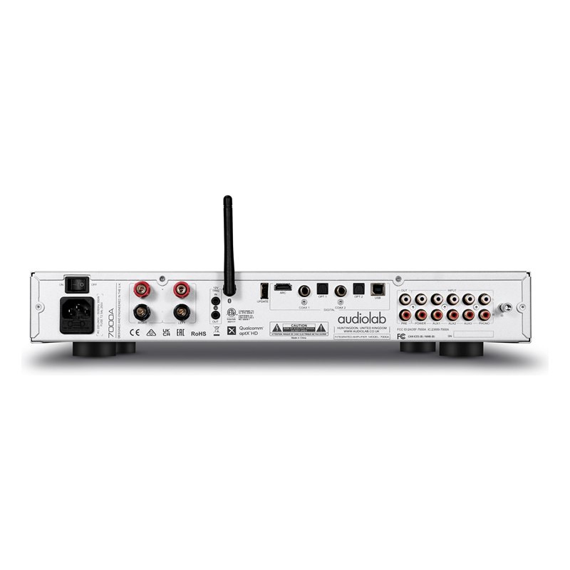 Audiolab 7000A, panel trasero en plata