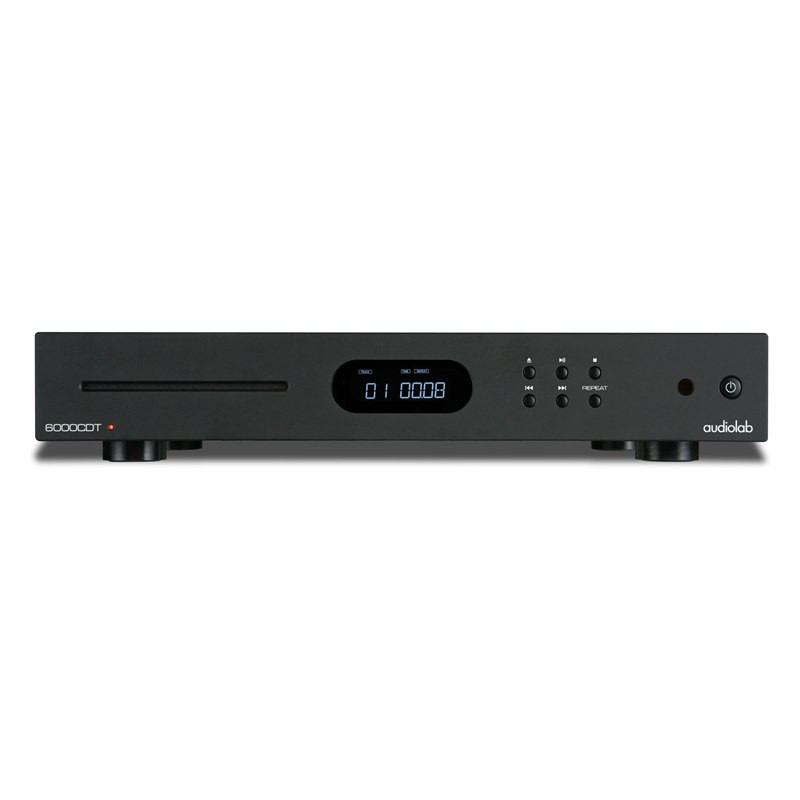 Audiolab 6000CDT, frontal en negro con la ranura de carga
