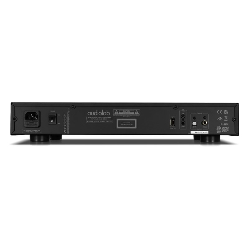 Audiolab 7000CDT, panel trasero con USB, trigger y salidas coaxial y óptica, negro