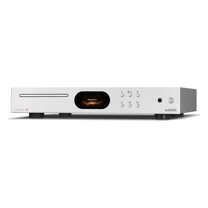 Audiolab 7000CDT, vista de tres cuartos desde la derecha en plata