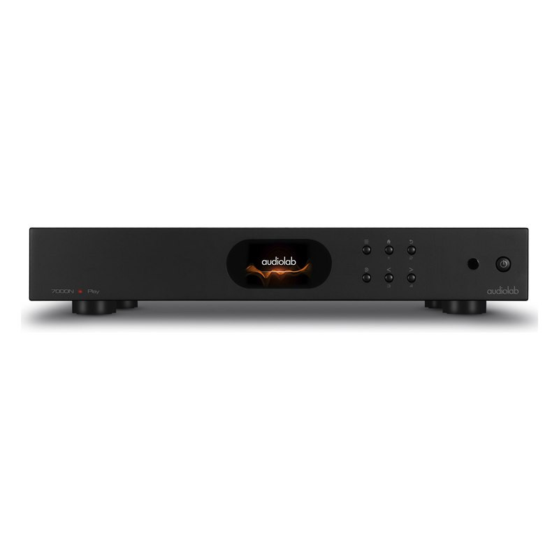 Audiolab 7000N Play, frontal en negro con la pantalla IPS