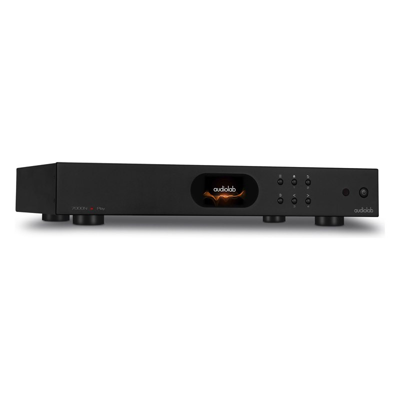 Audiolab 7000N Play, vista de tres cuartos desde la derecha en negro