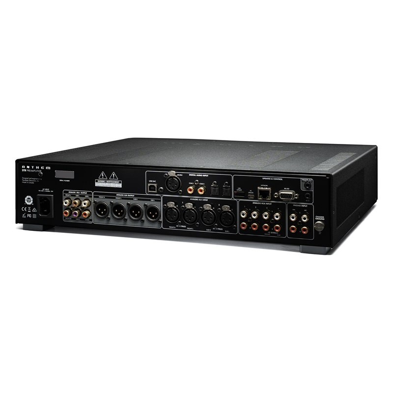 Anthem STR Preamplifier, panel trasero de tres cuartos en negro