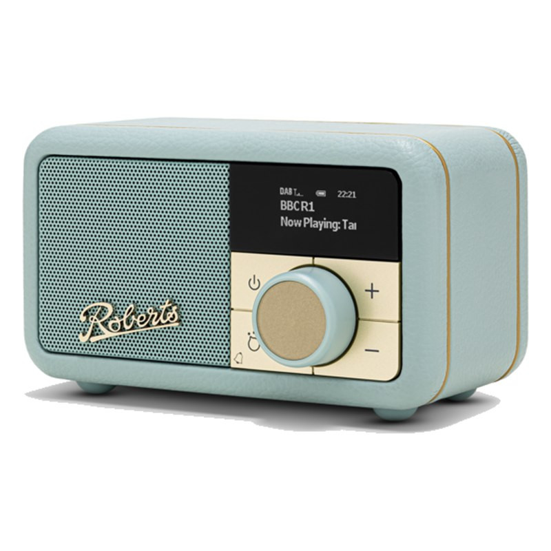 Roberts Revival Petite 2, vista de tres cuartos, azul celeste