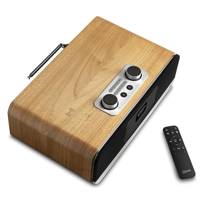 Roberts Blutune 300L, vista desde arriba con el mando a distancia, cerezo