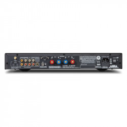 NAD C 328, panel trasero con antena Bluetooth, entradas ópticas y coaxiales, entradas RCA Streaming, TV y phono, salida de subwo