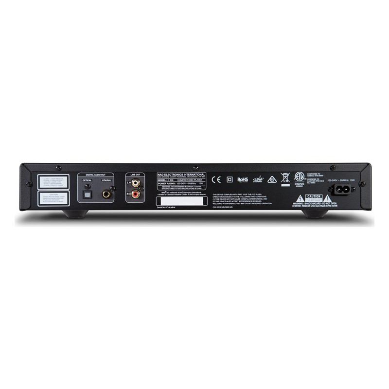 NAD C 538, panel trasero en detalle, con las salidas digitales y analógicas