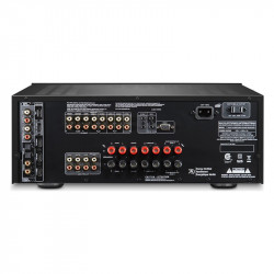 NAD T 758 V3i, panel trasero con 3 entradas y 1 salida HDMI, USB, entradas digitales coaxiales y ópticas, entradas analógicas y 