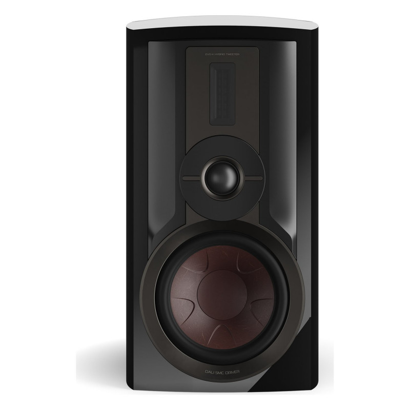 DALI EPIKORE 3, vista frontal sin rejilla con el cono de 7″ y el tweeter EVO-K, negro brillo