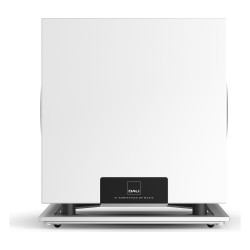 DALI SUB P-10 DSS, vista frontal con la pantalla en el logotipo, blanco brillo