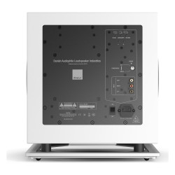 DALI SUB P-10 DSS, vista trasera con el panel de conexiones y controles, blanco brillo