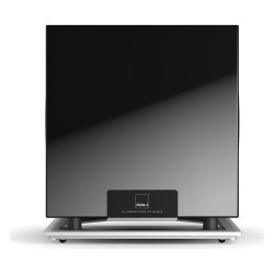 DALI SUB P-10 DSS, vista frontal con la pantalla en el logotipo, negro brillo