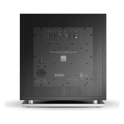 DALI SUB K-14 F, vista trasera con el panel de conexiones y ajustes, negro