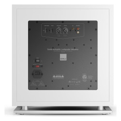 DALI SUB K-14 F, vista trasera con el panel de conexiones y ajustes, blanco