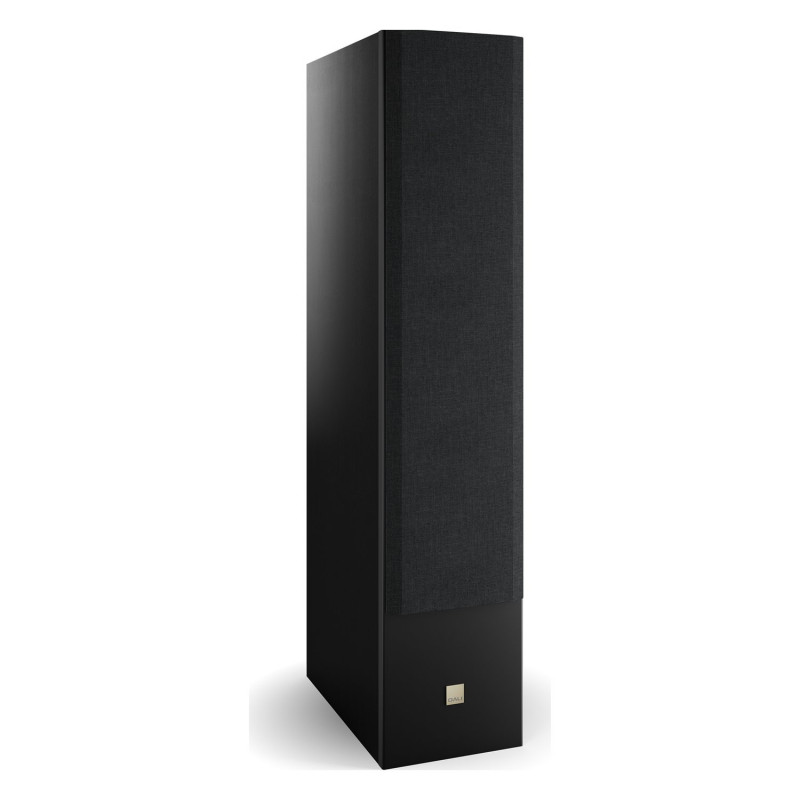 DALI Opticon 8 mk2, vista de tres cuartos con rejilla, negro