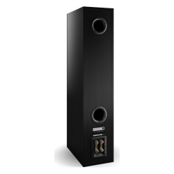 DALI Opticon 8 mk2, vista trasera de tres cuartos con los dos puertos reflex, negro