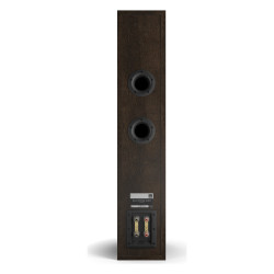 DALI Opticon 6 mk2, vista trasera con los bornes de bicableado, roble tabaco