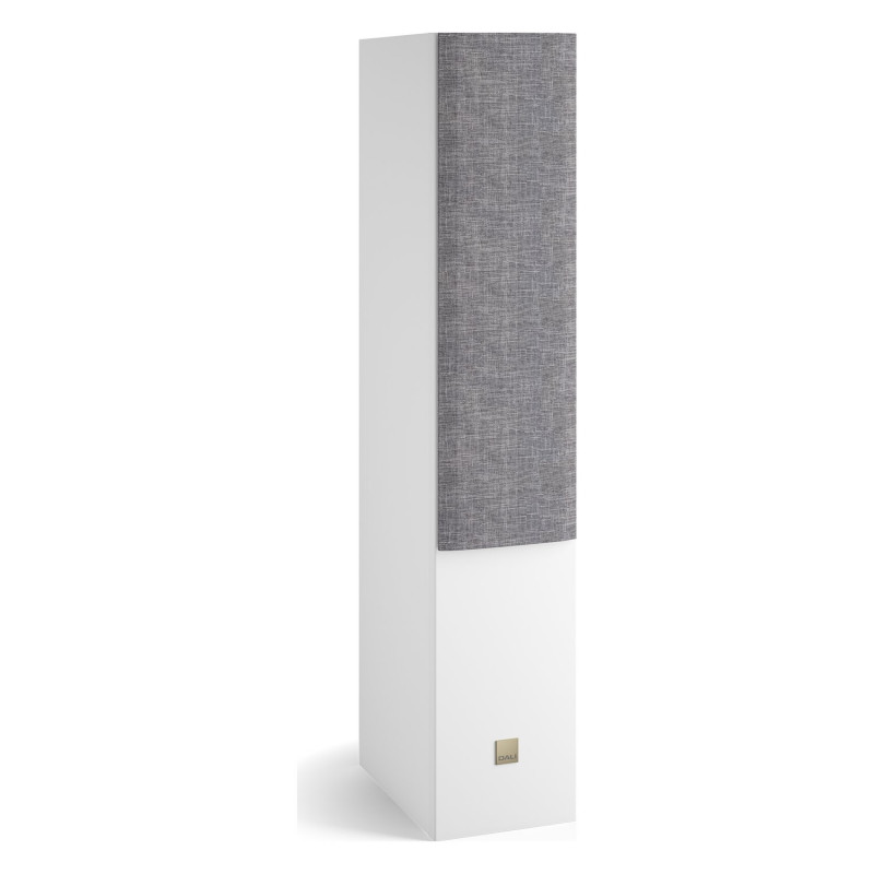 DALI Opticon 6 mk2, vista de tres cuartos con la rejilla gris claro, blanco