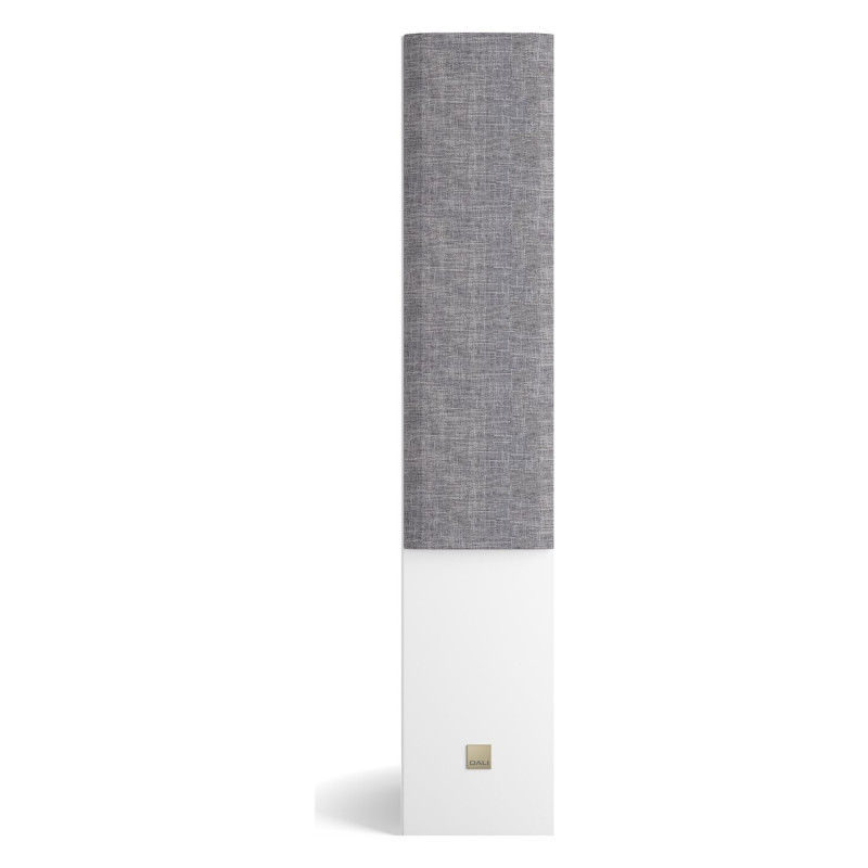 DALI Opticon 6 mk2, vista frontal con la rejilla gris claro, blanco