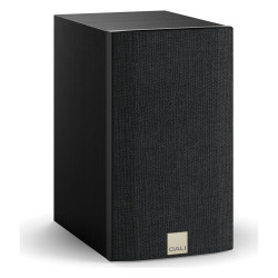 DALI Opticon 1 mk2, vista de tres cuartos con rejilla, negro