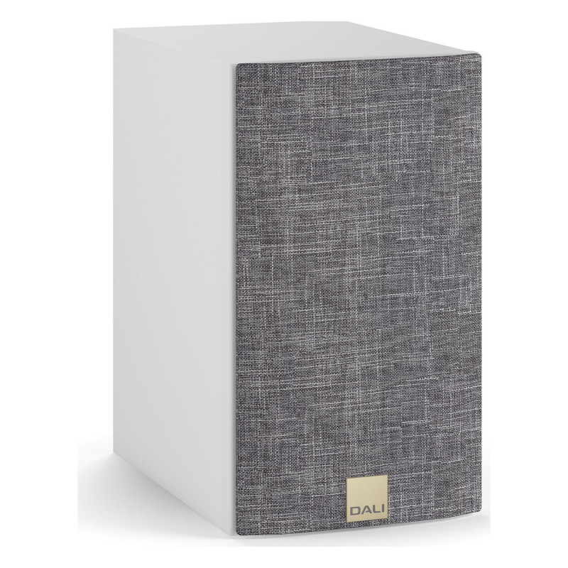 DALI Opticon 1 mk2, vista de tres cuartos con la rejilla gris claro, blanco
