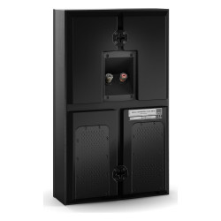 DALI Opticon LCR mk2, vista trasera de tres cuartos con los bornes y los anclajes de pared, negro