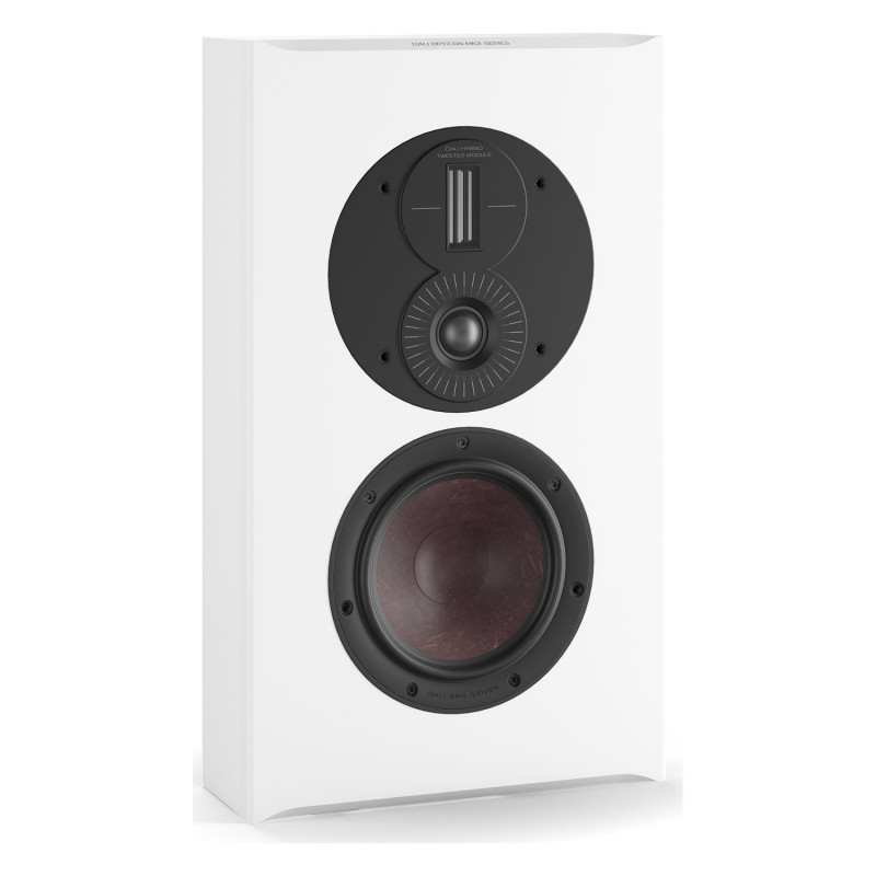 DALI Opticon LCR mk2, vista de tres cuartos sin rejilla, en vertical, blanco