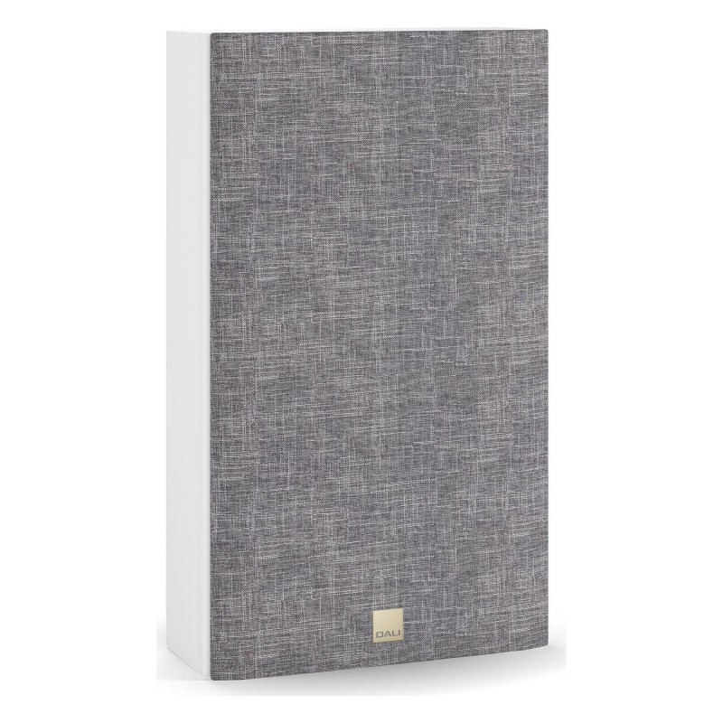 DALI Opticon LCR mk2, vista de tres cuartos con la rejilla gris claro, blanco