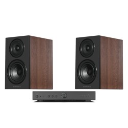 Pack Rotel A8 negro con altavoces Wharfedale Diamond 12.1i en nogal