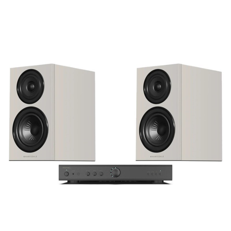 Pack Rotel A8 negro con altavoces Wharfedale Diamond 12.1i grises