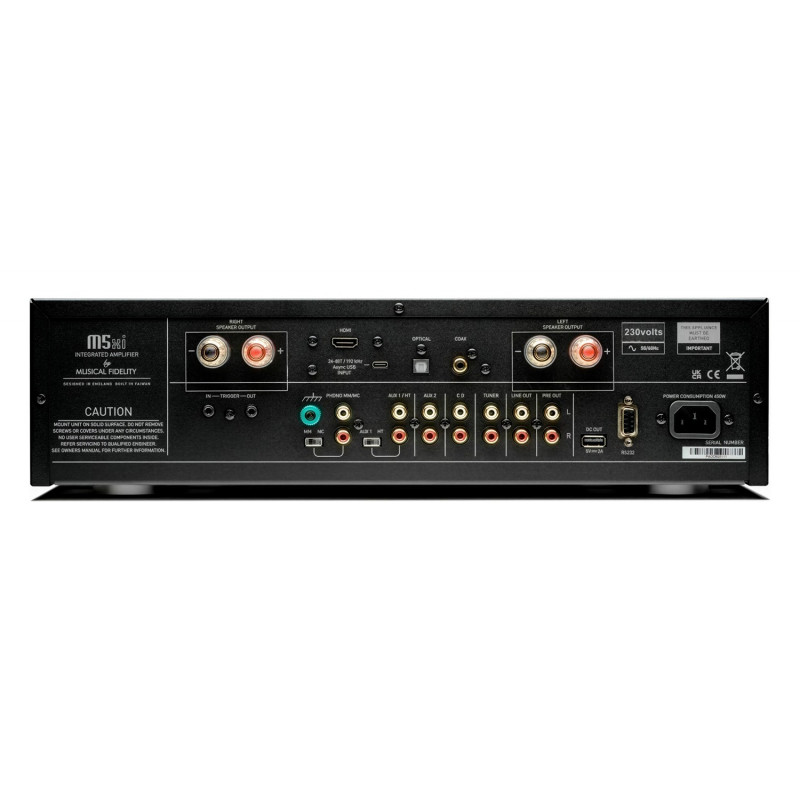Musical Fidelity M5xi, panel trasero con HDMI eARC, USB-C y phono MM/MC