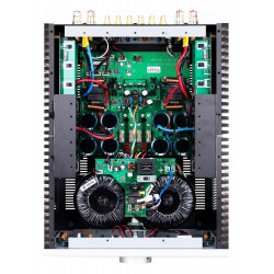 Musical Fidelity M6si500, por dentro, vista cenital con los dos transformadores
