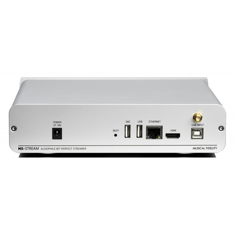 Musical Fidelity MX Stream, panel trasero con USB, Ethernet y HDMI
