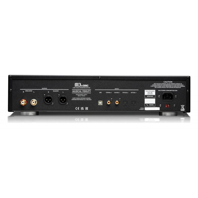 Musical Fidelity M3X DAC, panel trasero con entradas digitales y salidas RCA y XLR