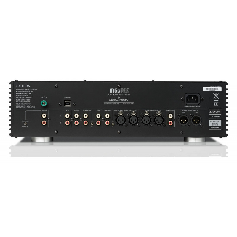 Musical Fidelity M6s PRE, panel trasero con XLR, RCA, phono y USB